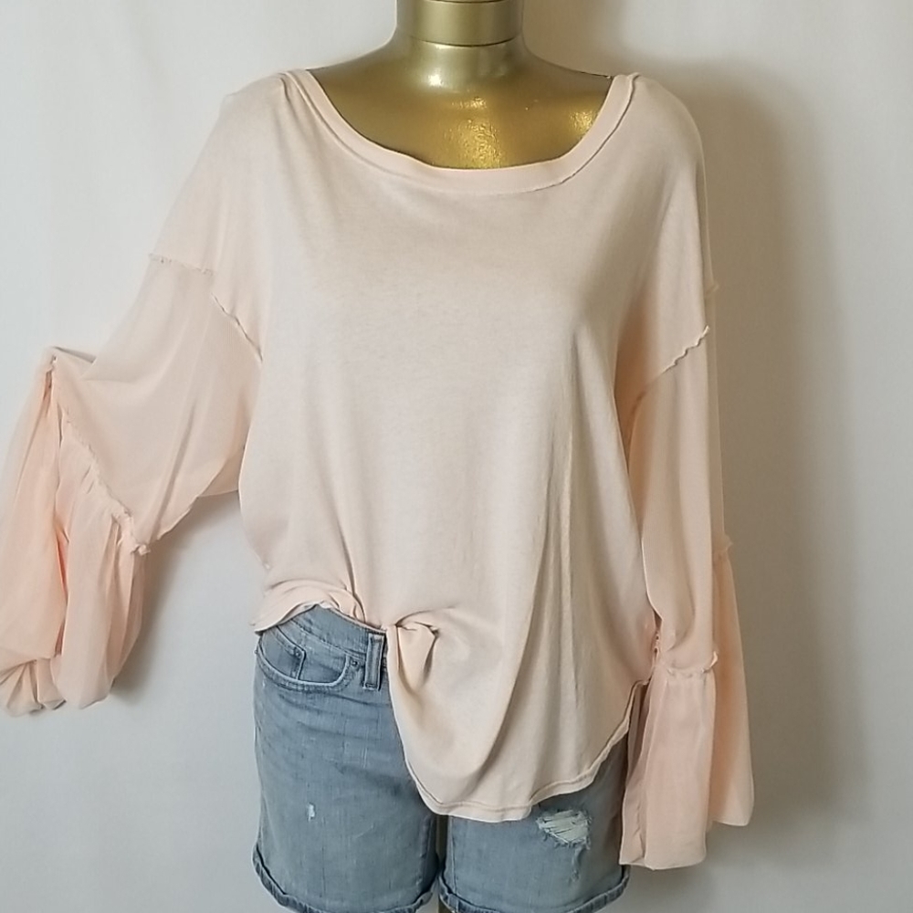 Free People Women's Blush Pink Ruffle Sleeve Top